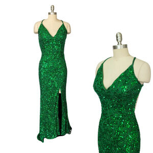 Primavera Emerald Green Formal Prom Dress Size 4 Beaded Sequins Backless Maxi